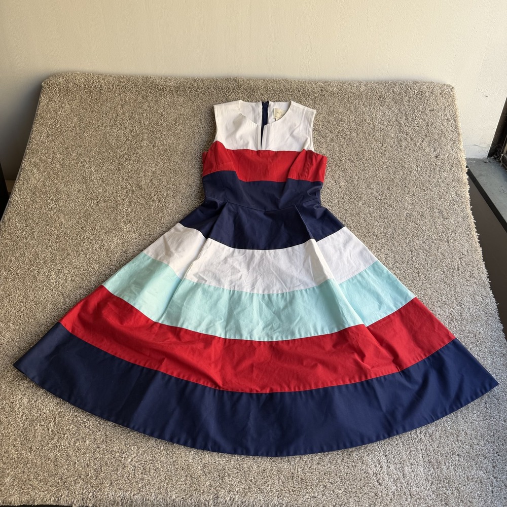Kate Spade New York Dress Womens 2 Multi Stripe Sleeveless Scoop Fit & Flare
